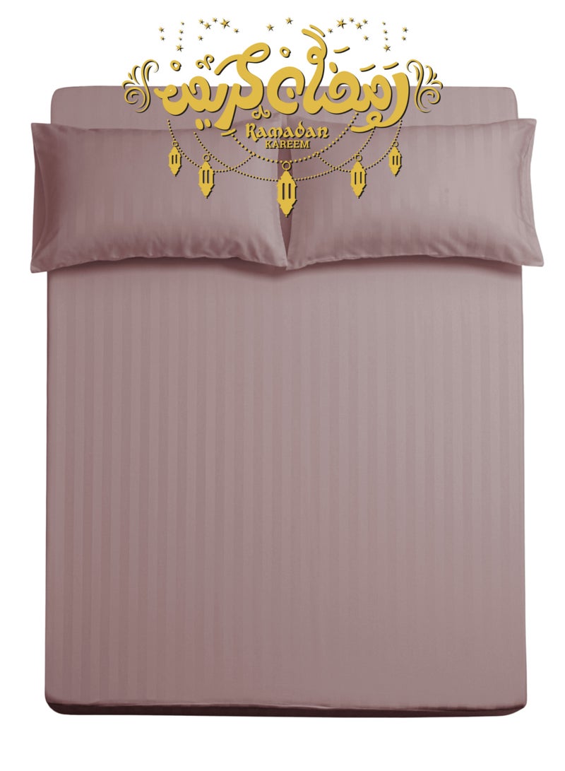 سيد المنسوجات المنزلية طقم شرشف مفرد ونص من الميكروفايبر، الحجم كوين 3 قطع، بتصميم خطوط فندقية - Image 1